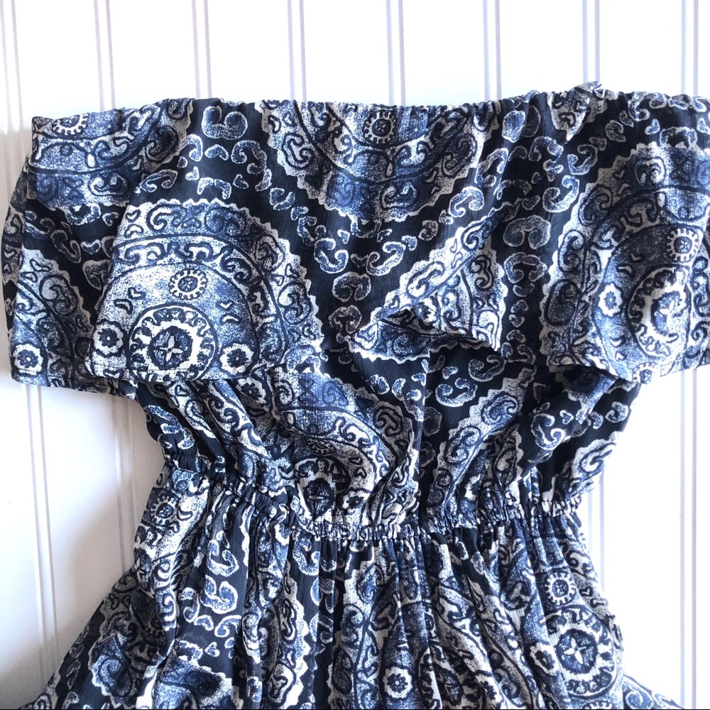 Hollister Strapless Maxi Paisley Blue Dress XS - Picture 3 of 11
